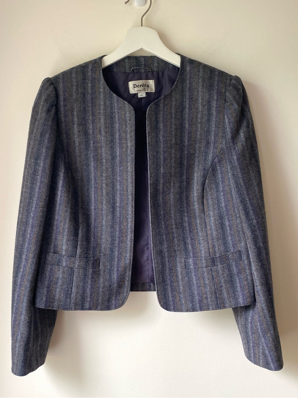 Vintage 100%wool open front striped blazer - Picture 6 of 14